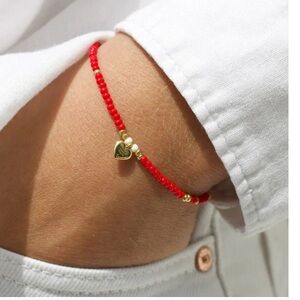 Gold and Red Beaded Bracelet